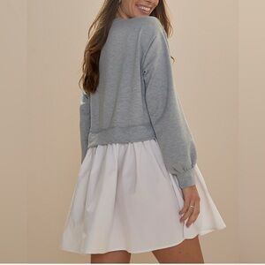 Francesca's Collections Gray Top White Skirt Long Sleeve Dress